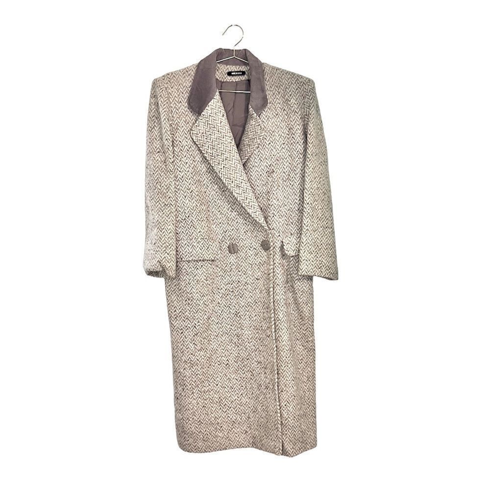 Wool Blend Chevron Long Coat